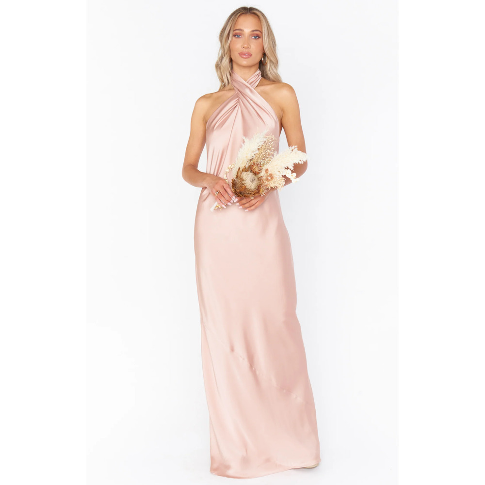 Show Me Your Mumu Jasmine Halter Maxi Dress Rose Gold Size XS Wedding Bridesmaid